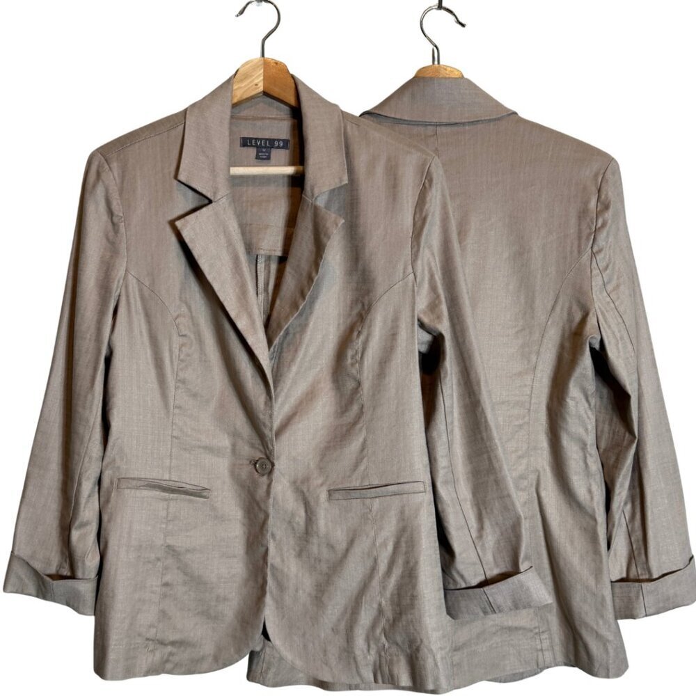 Level 99 Linen Blazer Suit Jacket Womens Medium Tan Career Interview Lightweight